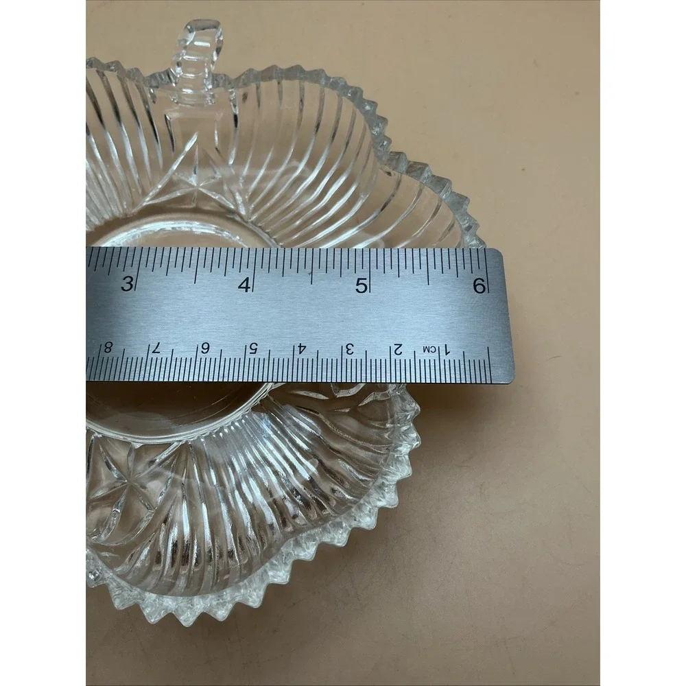 Vintage Clear Pressed Glass Petal Nappies Handled‎ Scalloped Ribbed Pair